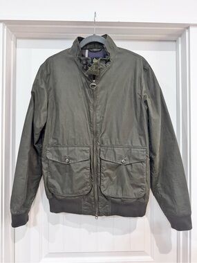 Barbour X J Crew lightweight waxed cotton bomber jacket